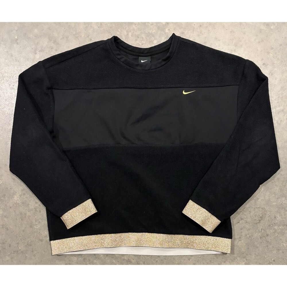 Nike Therma Icon Clash Fleece Training Sweatshirt Women's L Black Metallic Gold